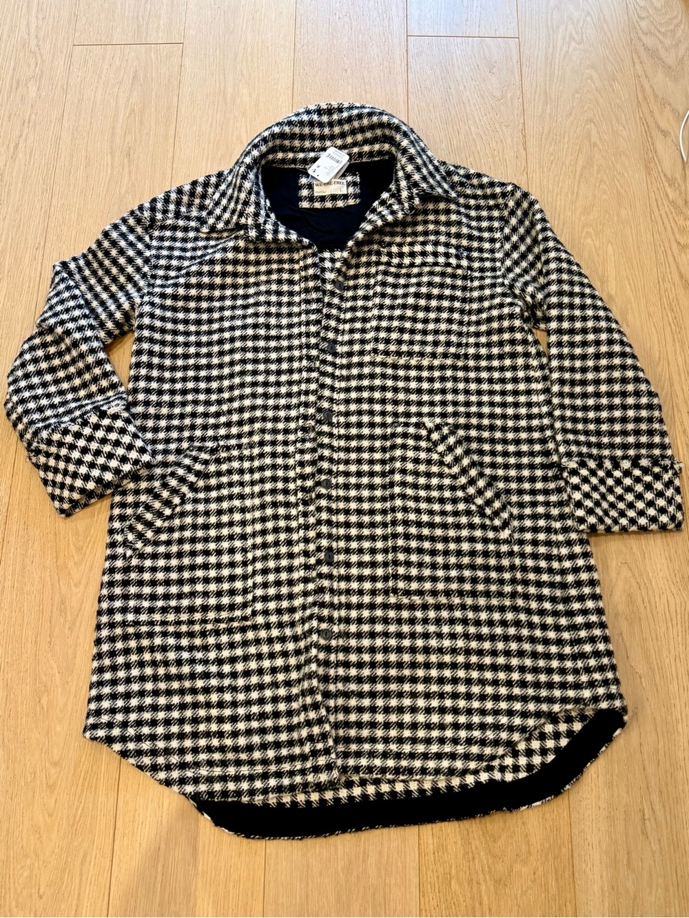 Free People We The Free Houndstooth Longline Shacket Jacket L NWT - Picture 3 of 10